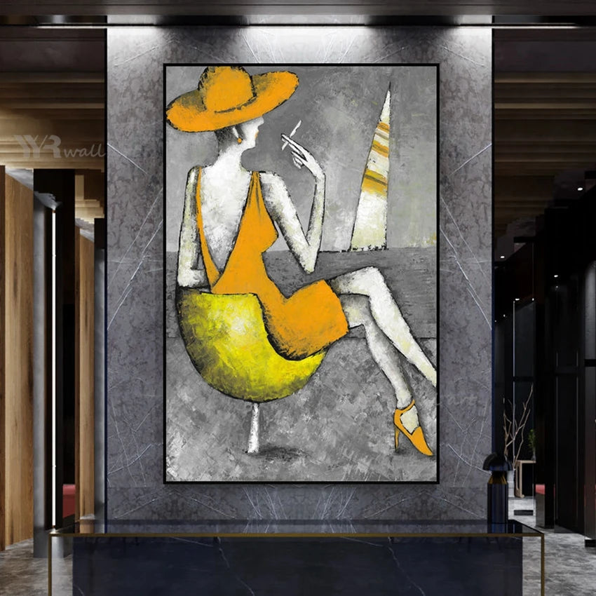 Handmade Oil Painting On Canvas Abstract Cartoon Figure Portrait Modern Wall Art Painting Interior Home Decor For Living Room