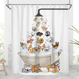 Raining Cats and Dogs Shower Curtain Liner For Kids Clouds and Raindrops Cartoon Dinosaur Silhouette Print Fabric Shower Curtain