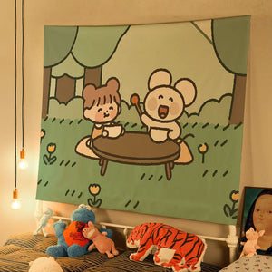Tapiz de decoración de habitación Kawaii, colgante de pared para dormitorio, accesorios de decoración del hogar, Mural estético de decoración de dibujos animados para niñas y niños