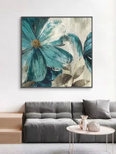 Carica l&#39;immagine nel visualizzatore della Galleria, Nordic Modern Abstract Large Blue Flowers Pure Handmade Oil Painting For Home Decoration  Bedroom  Dining Room Living Room Mural