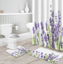 Carica l&#39;immagine nel visualizzatore della Galleria, Purple Lavender Shower Curtain Sets Non-Slip Rugs Toilet Lid Cover and Bath Mat Waterproof Bathroom Curtains