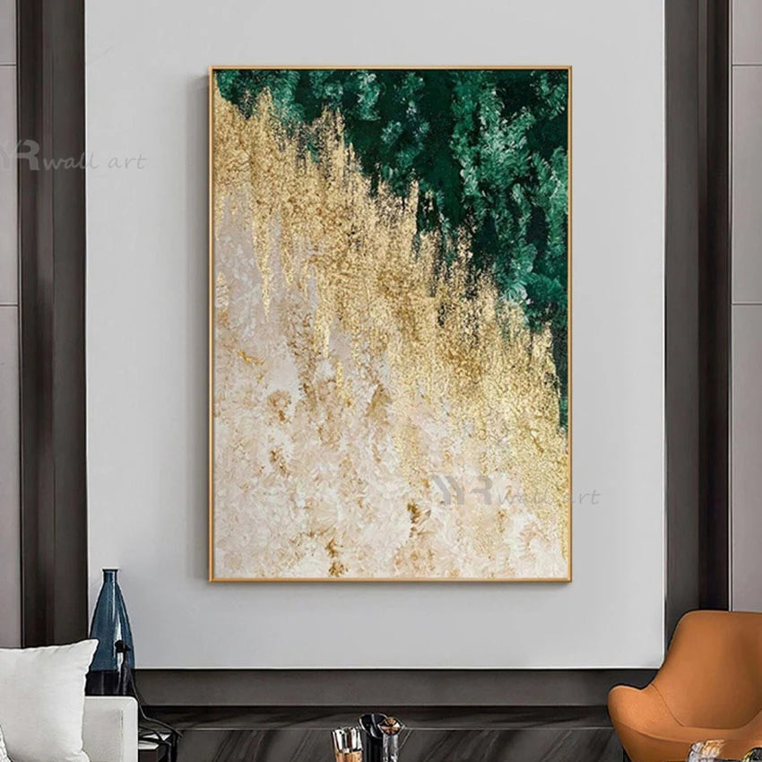 Wall Decoration Oil Painting Handmade Canvas Mural Abstract Yellow Green Art Poster Living Room Bedroom Restaurant Hotel Picture