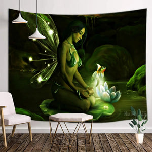 Fantasy Girl Night Fairy Little Mermaid Forest Elf Print Tapestry Home Decor Tapestry For Bedroom Living Room Dorm