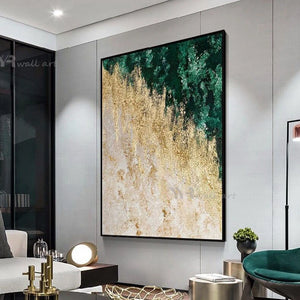 Wall Decoration Oil Painting Handmade Canvas Mural Abstract Yellow Green Art Poster Living Room Bedroom Restaurant Hotel Picture