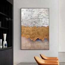 Laden Sie das Bild in den Galerie-Viewer, Wall Decoration Art Oil Painting Abstract Handmade Golden Grey Texture Canvas Poster for Living Room Bedroom Restaurant Hotel