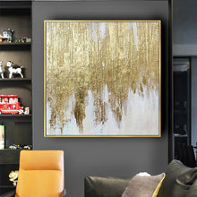 Cargar imagen en el visor de la galería, Imagen de arte de pared dorada moderna hecha a mano, pintura al óleo de oro pintado a mano, decoración del hogar, murales colgantes para sala de estar de alta calidad, 100%