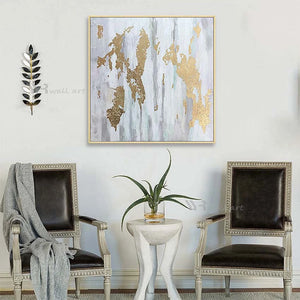 100% Handmade Abstract Gold Foil Wall Painting Canvas Art Oil Painting Acrylic Interior Mural for Living Room Bedroom Restaurant