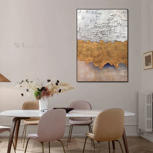 Wall Decoration Art Oil Painting Abstract Handmade Golden Grey Texture Canvas Poster for Living Room Bedroom Restaurant Hotel