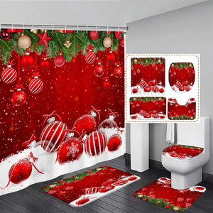 Weihnachten Duschvorhang Set Kamin Weihnachtsbaum Rosa Kerze Geschenk Neujahr Badezimmer Dekor Rutschfester Teppich Badematte Toilettendeckelbezug