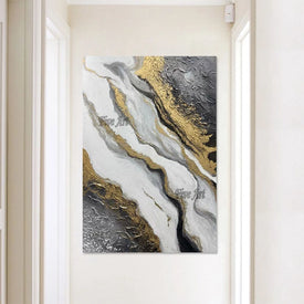 Hand Painted Canvas Gold Foil Thick Texture Simple Abstract Acrylic Painting Modern Hotel Decorative Wall Art Hanging Pictures