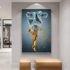 Metall abstrakte Figur Leinwand Malerei Paar Poster und Drucke moderne Wand Kunst goldene Skulptur Bilder für Wohnzimmer Dekor