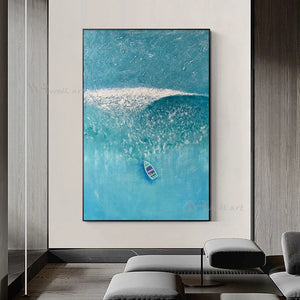 Handmade Blue Sea Image Modern Home Interior Decor Oil Painting Wall Art Canvas Poster Abstract Texture Acrylic Unframed Picture