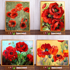 Flower Poppy Pre-Printed 11CT Cross Stitch Embroidery Patterns DMC Threads Needlework Handicraft Sewing Hobby Home   Needle