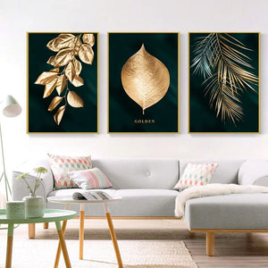 Black Poster Wall Art Canvas Painting Gold Leaves Paintings Home Decors Living Room Decoration Sofa Background Wall Decor