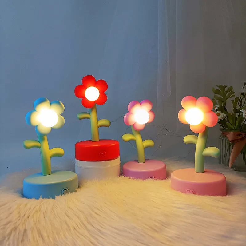 Новые милые милые ветровые цветы светодиодные светящиеся настольные лампы романтический маленький ночник для детей Рождественский подарок красочные мигающие