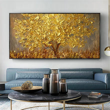 Charger l&#39;image dans la galerie, Toile d&#39;art mural abstrait d&#39;arbre doré peint à la main de haute qualité, peintures à l&#39;huile modernes, décor d&#39;images murales pour salon