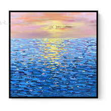 Charger l&#39;image dans la galerie, High Quality Sunset And Blue Sea Handmade Oil Painting Home Decoration Painting Living Room Dining Room Bedroom Wall Decoration
