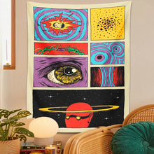 Carica l&#39;immagine nel visualizzatore della Galleria, Arazzo psichedelico cielo stellato appeso a parete pianeta spazio cartone animato hippie eye camera sfondo bohémien tessuto decorazioni per la casa