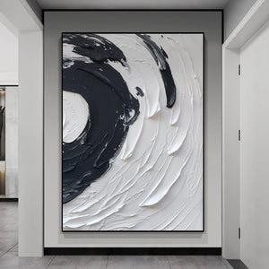 Lienzo de pigmento grueso, pintura moderna, lienzo blanco y negro, 100% acrílico pintado a mano, pintura al óleo abstracta Simple, arte moderno