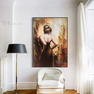 Handmade Oil Painting on Canvas Character Portrait Beauty Back Modern Wall Art Picture Interior Home Decor Living Room Bedroom