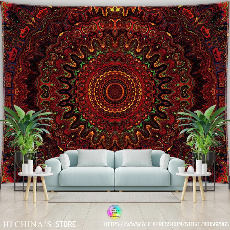 Tapiz de Mandala para colgar en la pared, tela de pared Bohemia, decoración de la habitación, tapiz hippie psicodélico estético, tapiz de sol y luna, decoración del hogar para dormitorio