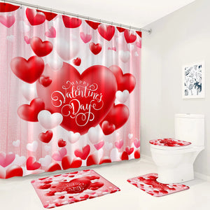Ensemble de rideaux de douche pour la saint-valentin, ballon en forme de cœur rose et rouge, amoureux romantiques, décor de salle de bain pour filles, tapis antidérapant, couverture de toilette
