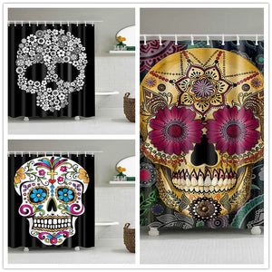 Cortina de ducha de dibujos animados, diseño de Calavera, cortina de baño personalizada, impermeable, tela de poliéster ecológica, cortinas de ducha de varios tamaños