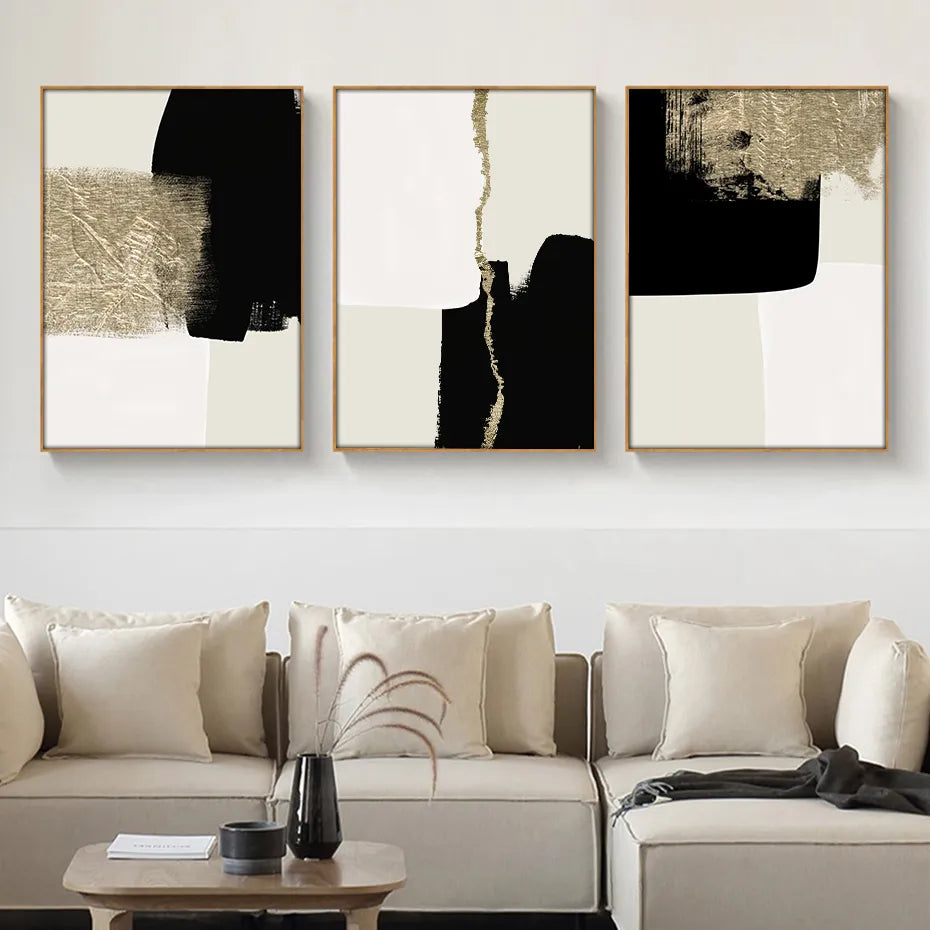Pósteres minimalistas abstractos modernos en color Beige, negro y dorado, arte de pared, pinturas en lienzo, imagen impresa, decoración Interior del hogar para sala de estar