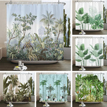 Cargar imagen en el visor de la galería, Cortinas de baño de flores, pájaros y plantas europeas, cortina de ducha impermeable, decoración de baño con impresión 3D con gancho, mampara de baño