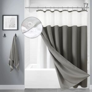 Rideau de douche Double couche imperméable en lin, doublure de rideau de bain pour salle de bain, couverture de bain avec crochets en métal argenté