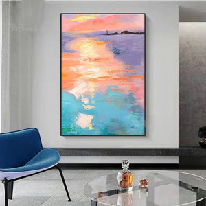 Sea Sunrise Abstract Art Oil Painting Wall Decor Canvas Poster 100% Handmade Image Modern Living Room Porch Hotel Custom Mural