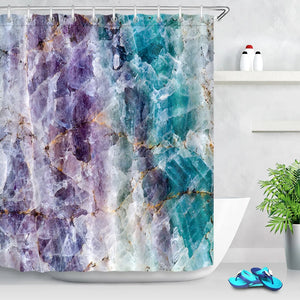 Lila Kristall-Marmor-Abstrakter Duschvorhang für Badezimmer, türkisblaugrüne Mineralgesteinsstruktur, moderne Duschvorhang-Sets