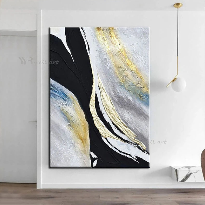 Beautiful Abstract Gold Foil Oil Painting Handmade Canvas Decorative Poster Modern Wall Art Custom Mural for Living Room Porch