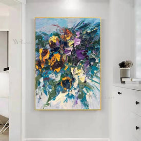 100%Hand Painted Art Abstract Floral Colorful Texture Canvas Oil Painting Wall Decor Hanging Poster Living Room Sofa Porch Mural