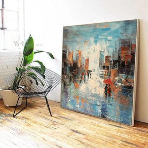 Abstract City Streetscape Wall Art Oil Painting Handmade Canvas Poster Modern Home Decor Picture for Parlor Bedroom Restaurant