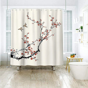 Retro Flowers Bird Shower Curtain Pink Cherry Blossom Waterproof Polyester Fabric Home Decoration Bathroom Accessor Bath Curtain