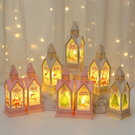 Рождественский розовый и белый замок, светодиодный ветровой фонарь, Новый год 2024, ночник, украшения, Рождественское украшение для домашней комнаты, Navidad Noel