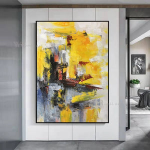 Large Size Abstract Mural Handmade Yellow Art Oil Painting Wall Canvas Poster Living Room Aisle Acrylic Frameless Custom Picture