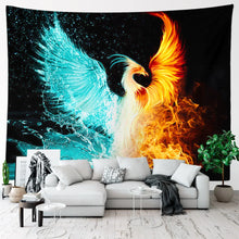 Cargar imagen en el visor de la galería, Tapiz de Fénix de fuego para colgar en la pared, decoración de habitación, arte de pájaro volador con llamas, tapiz estético de tela grande, decoración para dormitorio y hogar