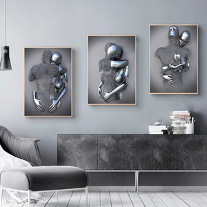 Pósteres e impresiones abstractos ománticos, imágenes de pared, figura de Metal moderna, estatua, arte, pintura en lienzo, decoración del hogar para sala de estar