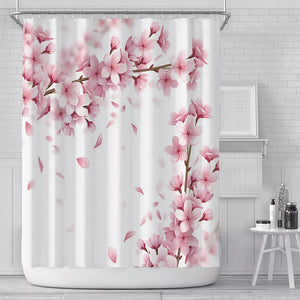 Rideau de douche à fleurs roses, doublure de Style asiatique et japonais, rideau de douche en fleurs de cerisier, imperméable, imprimé 3D