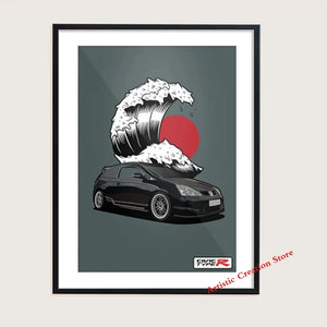 Japan Car Honda Civic Type R EK9 Posters Art Canvas Painting Print Pictures for Nordic Family Bedroom Wall Art Home Decor Gift