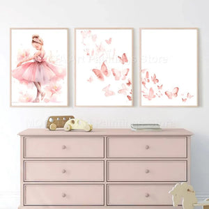 Rosa Mädchen Einhorn Ballerina Schmetterling Kinderzimmer Wand Kunst Leinwand Malerei Nordic Poster und Drucke Bilder Baby Kinder Zimmer Dekor