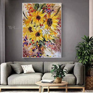 Handmade Sunflower Oil Painting Floral Famous Painting Copy Wall Art Canvas Decorative Mural for Living Room Bedroom Restaurant