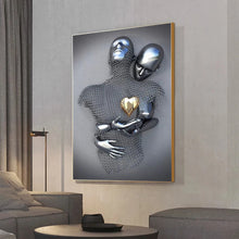 Load image into Gallery viewer, Metal Figure Statue Posters Print Modern Lovers Sculpture Canvas Painting Wall Art Wall Pictures for Room Home Decoration