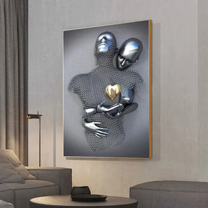 Metal Figure Statue Posters Print Modern Lovers Sculpture Canvas Painting Wall Art Wall Pictures for Room Home Decoration