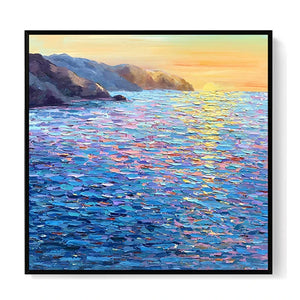 Blue Sea Sunset   Handmade Oil Painting  Abstract  Painting Home  Decoration  For  Bedroom Restaurant Living Room Mural Painting