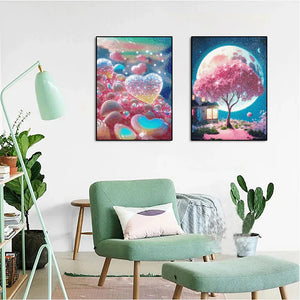 Pintura de diamante 5D Diy, paisaje de árbol y Luna de fantasía, mosaico de diamantes de imitación, bordado, productos hechos a mano, regalo de decoración del hogar