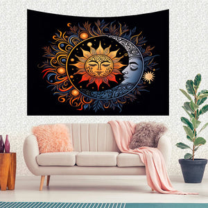 Tapiz de Mandala de sol y luna, arte colgante de pared, fondo estético, tapices de brujería, decoración de pared de habitación Hippie