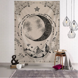 Tapiz de Tarot de Luna para colgar en la pared, brujería psicodélica, Tapiz Hippie, arte con Mandala, tela de fondo, decoración del hogar